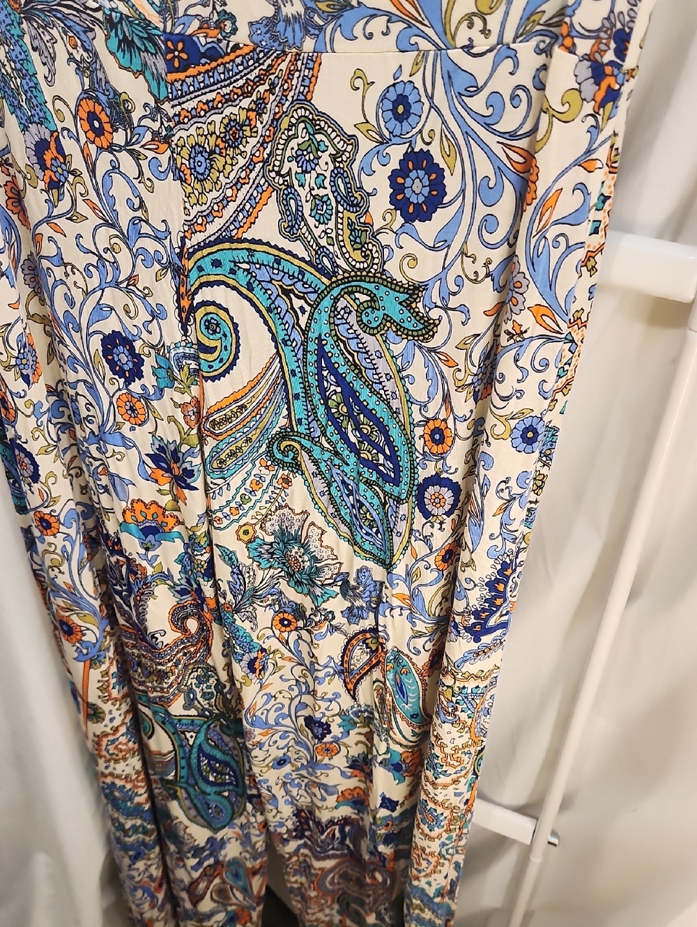 Cato Cream Paisley Wide-Leg Palizo Pant with Blue & Orange Accents - Picture 7 of 7